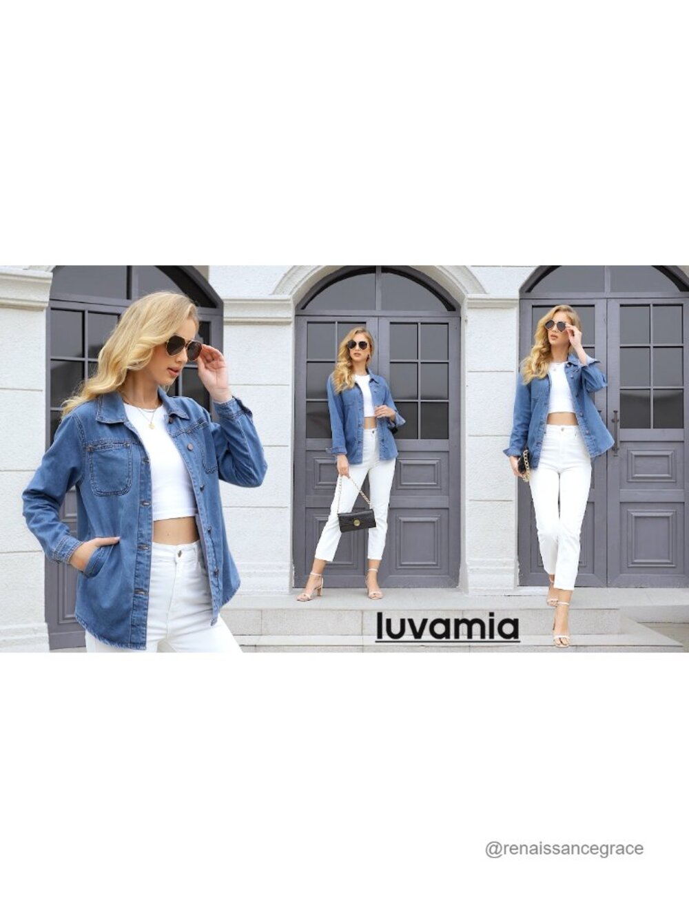 Denim Jacket Long Sleeve Button Down Shacket with Pockets - Picture 6 of 6